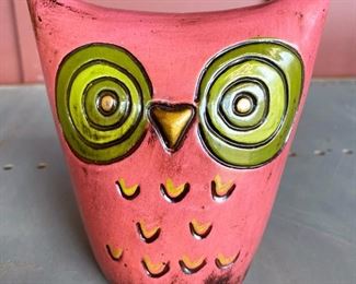 Fitz and Floyd Pink Retro Owl bank