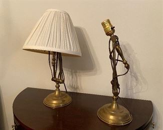 Pair of Brass Table Lamps with Tilting Arms. Asking $40 for the pair. 