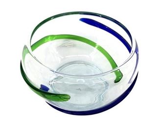 Vintage Blue & Green Swirl Art Glass Bowl