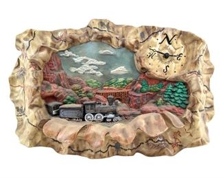 Signed CRM 1987 Wood Railroad Wall Clock