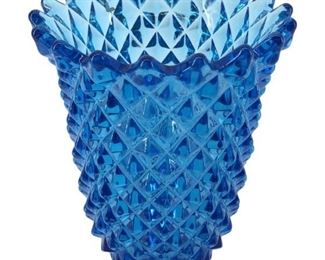 Small Vintage Imperial Glass Blue Diamond Cut Vase