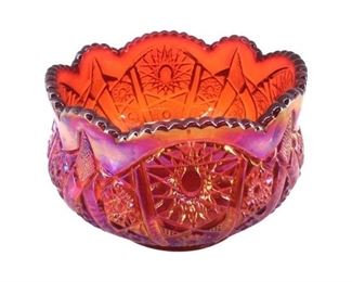 Vintage Vermillion Iridescent Glass Bowl
