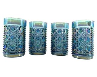4pc. Blue Carnival Glass Cups