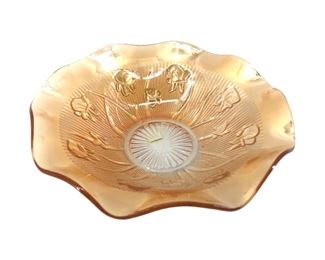 Vintage Iridescent Glass Ruffle Bowl