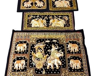 4pc. Old Thai Burmese Kalaga Elephant Tapestry