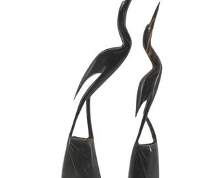 Vintage Stylized Indian Wooden Crane Sculptures