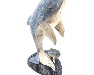 Vintage Handmade Wooden Dolphin Sculpture