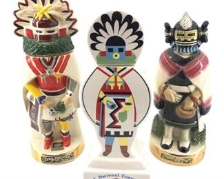3pc. Vintage Kachina Porcelain/24k Gold Decanters