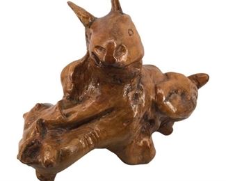 Large Vintage Burl Wood Rabbit Art Sculpture