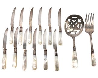 Old 14pc. Sterling Silver/Mother of Pearl Cutlery
