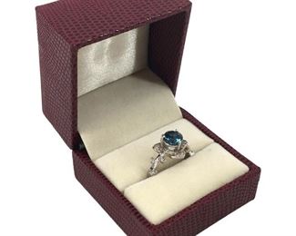 Vintage Sterling Blue Topaz Inlaid Rose Ring
