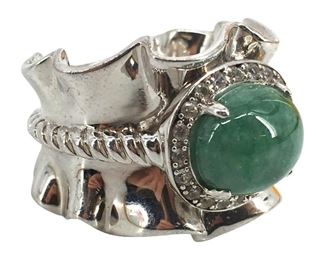 Vintage Jadeite Inlaid Sterling Silver Ring
