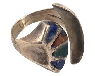 Vintage Semi Precious Stone Inlaid Sterling Ring