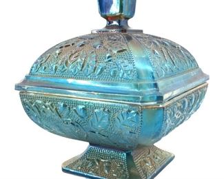 Vintage Blue Carnival Glass Compote