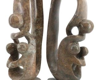 2pc. Abstract Vintage Stone Family Sculptures