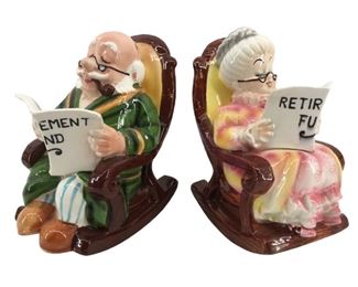 2pc Vintage Lefton Porcelain Retirement Fund Banks