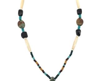 Antique Navajo Turquoise/Ivory/Jade Necklace