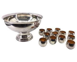 Large Vintage Stainless Steel Punch Bowl/Cup Set