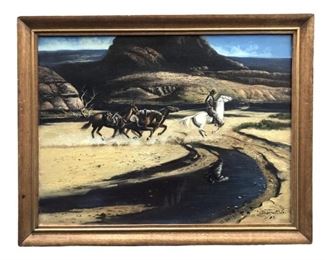 Signed Cowboy Landscape Acrylic on Panel