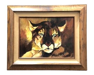 Signed Maria Rawson Bobcat Oil on Canvas