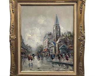 Signed Rainy Landscape Oil on Canvas