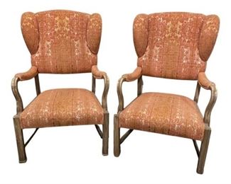 Pair Of Vintage Upholstered/Wood Wingback Chairs