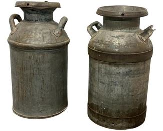 Pair of Old Metal Milk Containers
