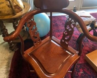 Antique Asian Meticulously Carved Mahogany Corner Chair