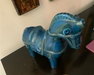 Large vintage Bitossi Blue Italian Ceramic Horse
