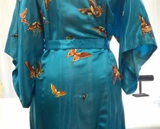 Asian Butterfly Satin Robe and Belt
