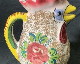 Vintage Hand Painted Ceramic Rooster Pitcher
