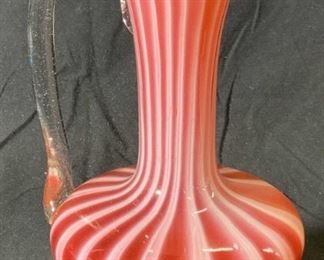Red & White Striped Art Glass Pitcher

