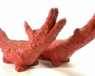 J&J STURM Pair Plaster Crocodile Figurals In Red
