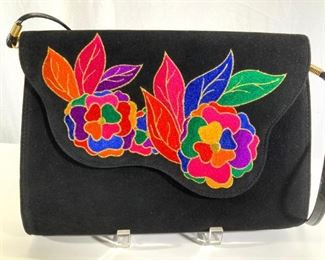 J. Renee Embroidered Purse On Black Suede , new

