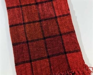 Chenille Red & Burgundy Plaid Scarf, New
