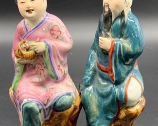 Pr Vintage Hand Painted Asian Porcelain Figurals
