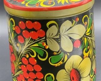Vtg Hand Painted Russian Lacquered Lidded Vessel
