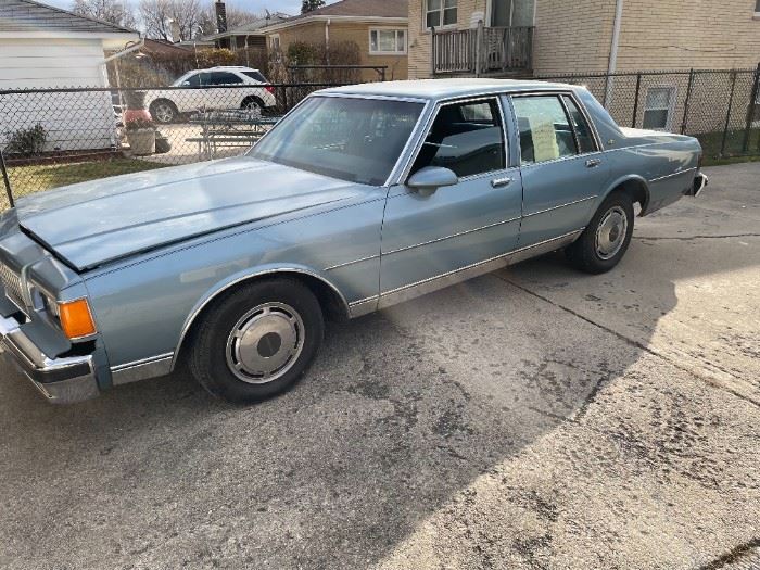 1986 Chevrolet caprice
106k miles $9800 OBO
Garage Kept, very good condition, runs great. 
Mechanic inspected car and we spent $1000 to get it into tip top shape
Comes with additional parts owner was in the process of restoring it. Car has been in many car shows and is a great car for a collector. We are an estate sale company selling the car on behalf of the estate. 
Call Sonny 630 290 3825 to see car in person
