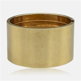 Fine 1950's Modernist 14K Solid Yellow Gold Hinged Cuff Bracelet