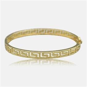 Fine 14K Yellow Gold Greek Key Hinged Bangle Bracelet Classic Design