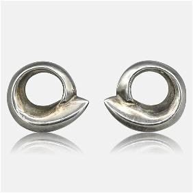 Frank Gehry For Tiffany & Co. Sterling Silver Fish Circle Designer Earrings