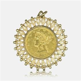 Estate Bezel Set 1886-S Five Dollar Gold Coin in 14k Yellow Gold 