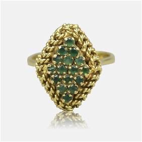 Fine 18k Yellow Gold Emerald Pave Ladies Cocktail Ring