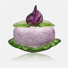 Rare Vintage Handblown Purple Cake Slice Whimsical Signed Art Glass by Melanie Guernse W/flower