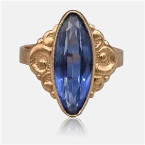 Fine Russian 14K Yellow Gold Blue Topaz Ladies Cocktail Ring
