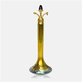 DeVilbiss 1920's Wheel Cut Gold Aurene Art Glass Tall Perfume Atomizer Bottle