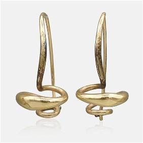 Ed Levin Modernist 14k Yellow Gold & Sterling Dangle Earrings
