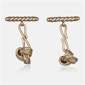 Antique 14K White and Rose Gold Knot and Bar Victorian Cufflinks