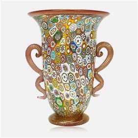 Gambaro & Poggi Millefiori Murano Italian Art Glass Two-Handled Vase
