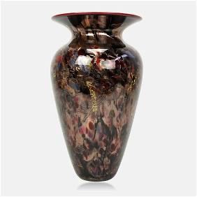 Tall Modern Copper Dust Art Glass 12" Flared Rim Vase Artist Signed